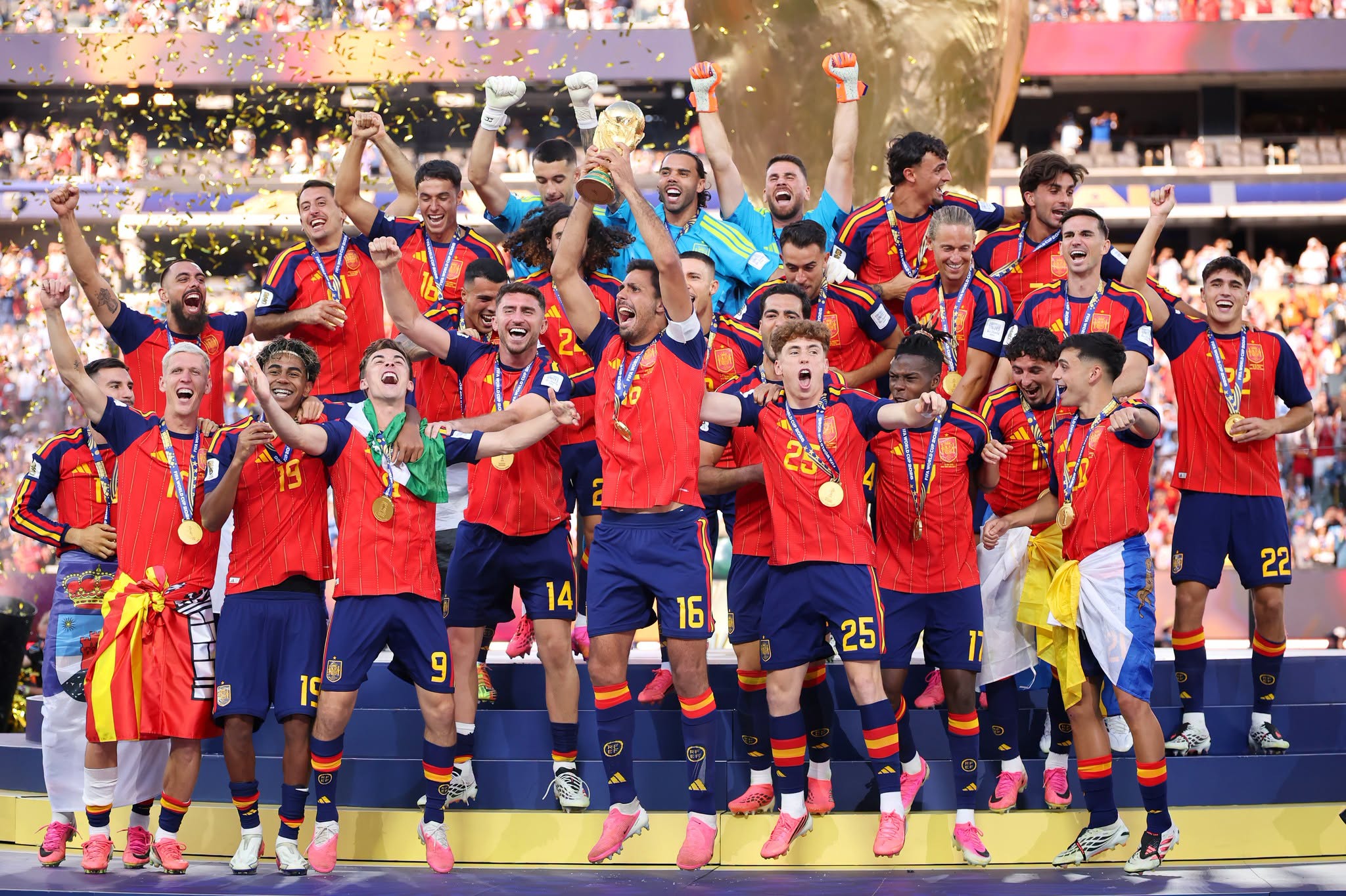 Spain players celebrating after winning the 2026 World Cup