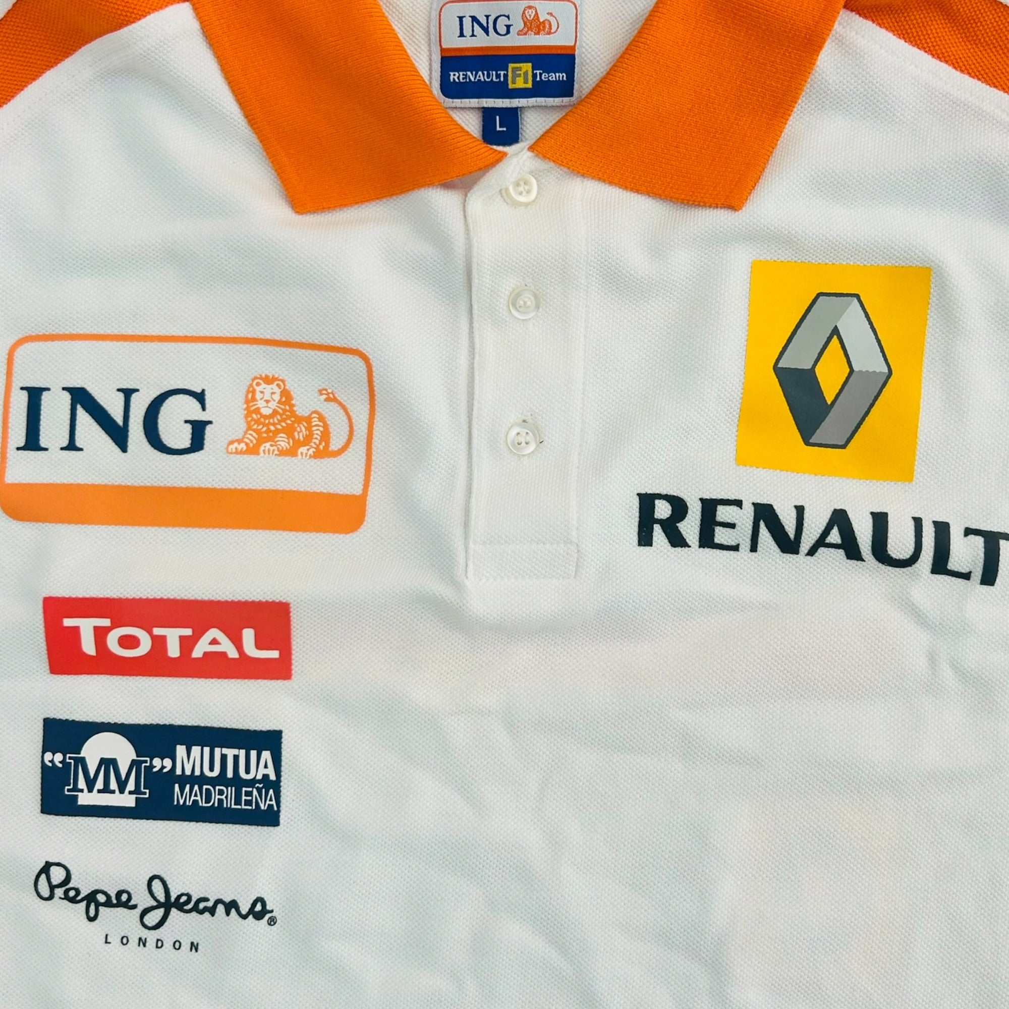Renault F1 Polo White / Orange Polo Shirt (Large)